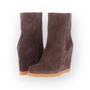 new Stuart Weitzman 𖦹 Bootscout Wedge Heel Ankle Boot 𖦹 Dark Taupe Suede 𖦹 10
